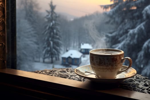 Morning coffee winter. Cozy drink. Generate Ai