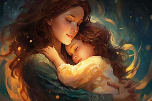 Nurturing Mother baby love relax. Hobby child. Generate Ai