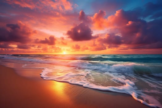 Captivating Morning beach sunrise. Bright coastline. Generate Ai