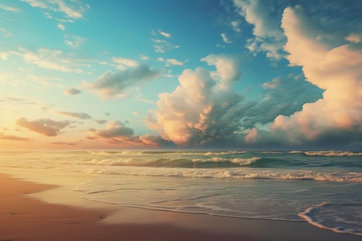 Breathtaking Morning beach sunset. Sunny evening. Generate Ai