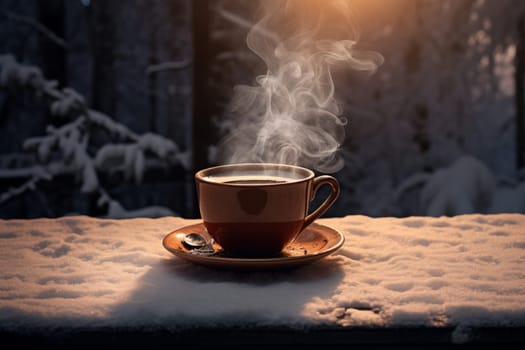 Brisk Morning coffee winter. Cozy drink. Generate Ai