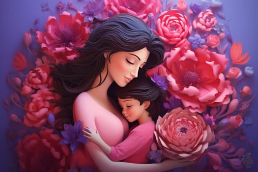 Artistic Mother baby day cartoon. Body female. Fictional person. Generate Ai