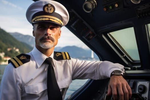 Knowledgeable Motorboat professional captain. Sailor travel. Generate Ai