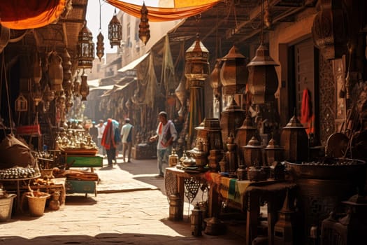 Moroccan street market. Tourism market. Generate Ai