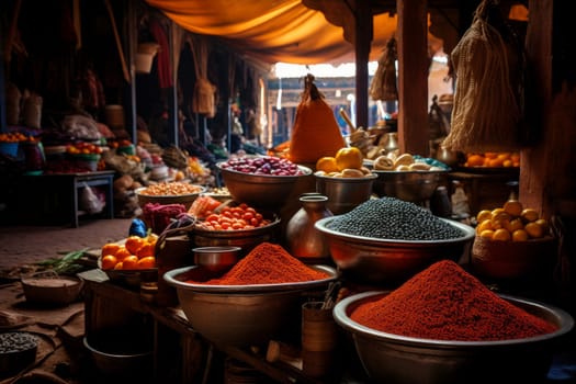 Bustling Moroccan street market. Tourism market. Generate Ai