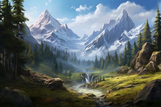 Breathtaking Mountain landscape. Scenic tourism adventure. Generate Ai