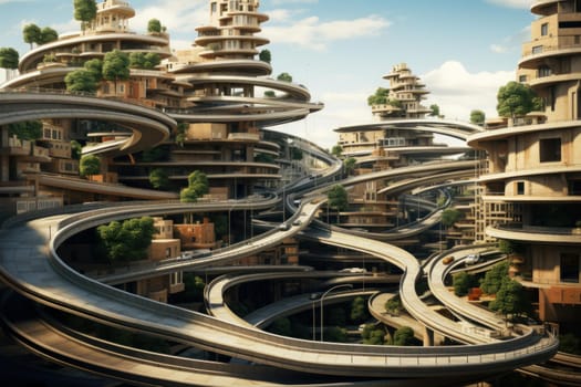 Intricate Multilevel city roads. Urban travel bridge road modern. Generate Ai