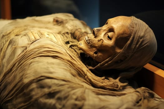 Mysterious Ancient mummy. Scary zombie party. Generate Ai