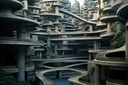 Sprawling Multilevel city roads. Urban travel bridge road modern. Generate Ai