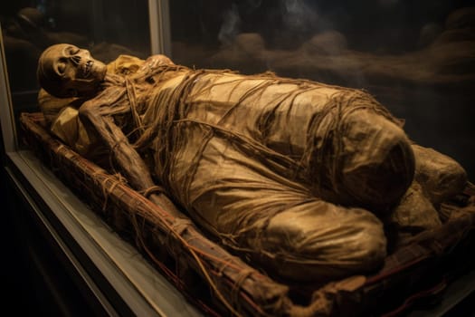 Preserved Ancient mummy. Scary zombie party. Generate Ai