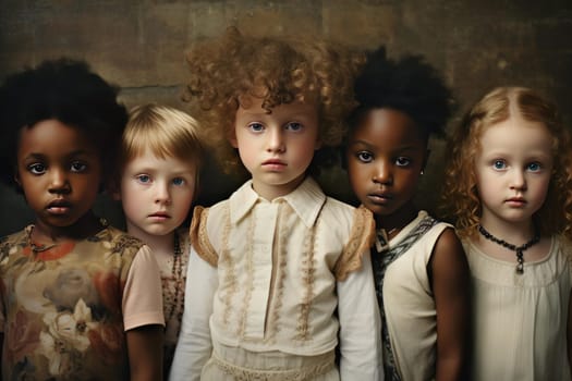 Multiethnic children. Life child happy. Generate Ai