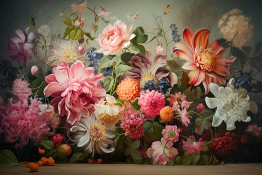 Mural flower paint. Garden summer branch. Generate Ai