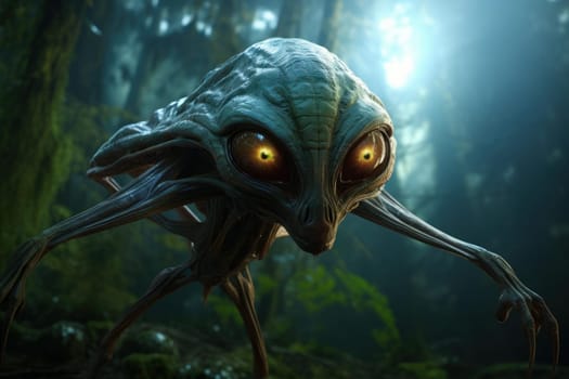 Enigmatic Mysterious aliens creatures. Universe earth device scary creature. Generate Ai