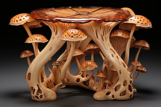 Intriguing Wild mushroom on table. Raw organic food. Generate Ai