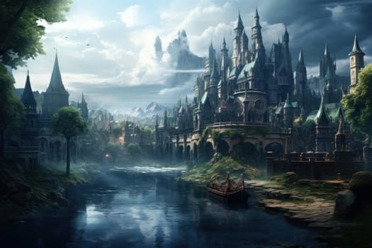Ancient Mystical medieval kingdom. Building gate. Generate Ai