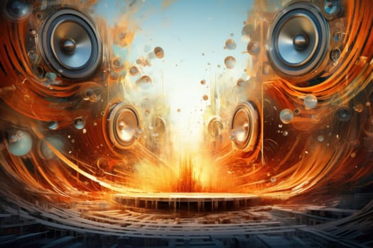 Powerful Waves musical speakers. Party digital volume. Generate Ai