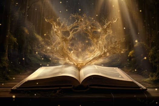 Mystical Open magic book. Dark fairytale. Generate Ai