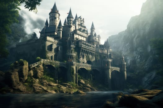 Majestic Medieval castle europe. Tower landmark. Generate Ai
