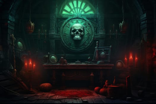 Atmospheric Necromancer neon art background. Evil dark. Generate Ai