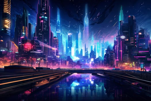 Neon city cyberpunk. Urban asian tourist. Generate Ai