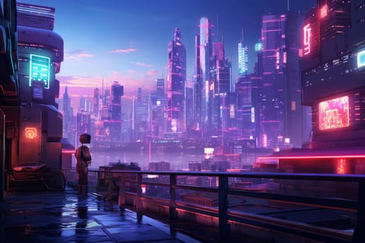 Futuristic Neon city cyberpunk. Urban asian tourist. Generate Ai