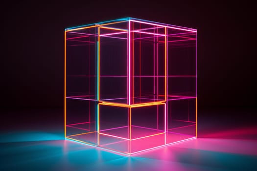 Geometric Abstract neon cube. Glow light. Generate Ai