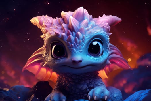 Adorable Cute baby dragon pet. Lizard macro. Generate Ai