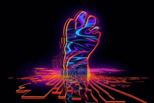 Distinctive Neon footprint. Paint design shape. Generate Ai