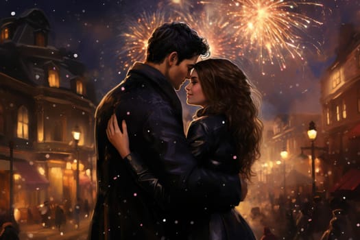 Joyous New year event couple. Night meeting. Generate Ai