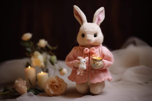 Soft Newborn baby toy bunny. Child infant. Generate Ai