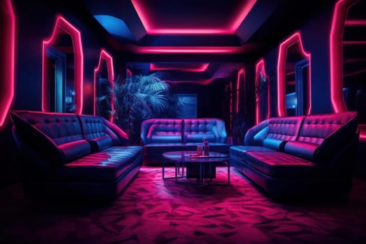 Vibrant Neon night club. Color light. Generate Ai