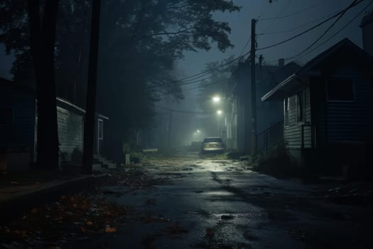 Eerie Night dark street. House alone scene. Generate Ai