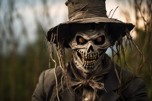 Demonic scarecrow. Demon monster grass. Generate Ai