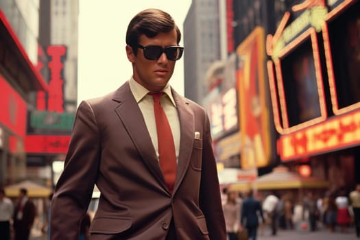 New york man orange style fit. Summer fashionable orange fashion week. Generate Ai