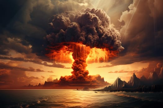 Nuclear explosion dramatic. Military fire. Generate Ai