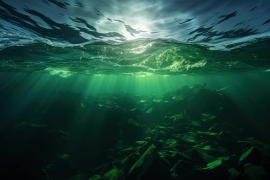 Buoyant World ocean green seaweed. Nature deep. Generate Ai