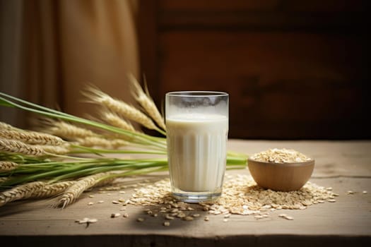 Oats glass milk. Vegan natural healthy breakfast drink. Generate ai