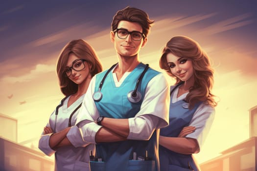 Nurse team women. Hospital new staff. Generate Ai