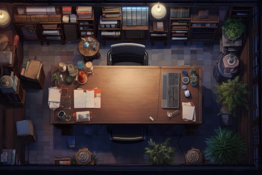 Organized Office desktop view. Notebook workplace. Generate Ai