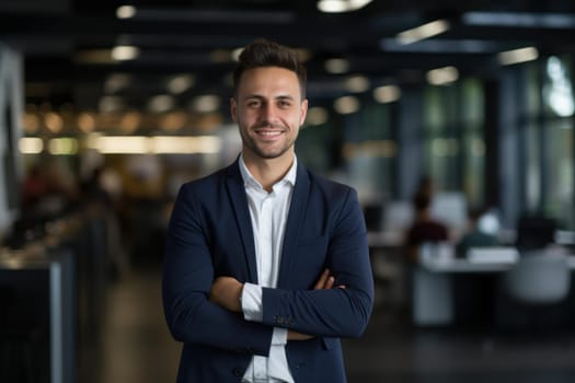 Organized Office smiling professional. People team. Generate Ai