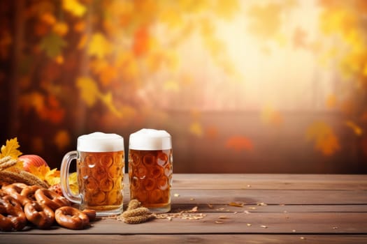 Lively Oktoberfest party background. Garden food. Generate Ai
