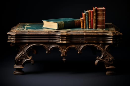 Weathered Ancient old book table. Story secret. Generate Ai