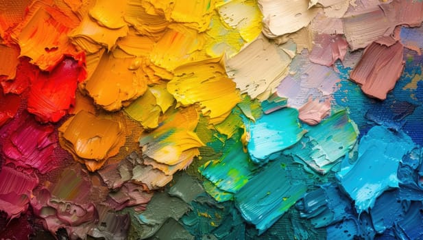 macro texture of oil paint strokes of different colors on a palette