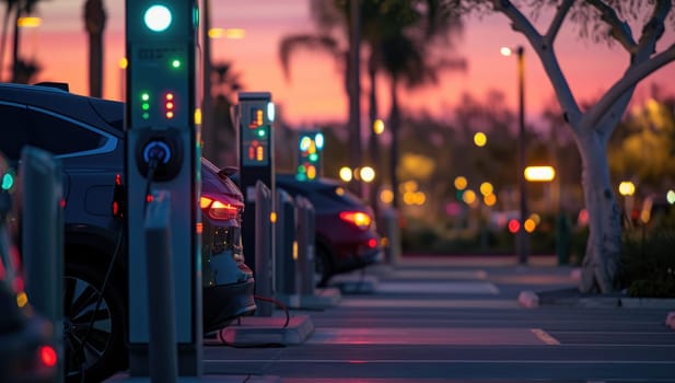 EV charging station with cars