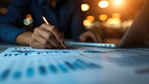 Businessman analyzing investment charts with laptop. Accounting,investment concept.