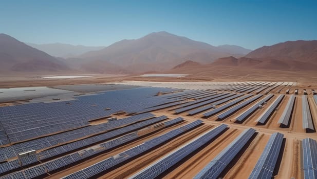 Solar panels array in arid desert landscape