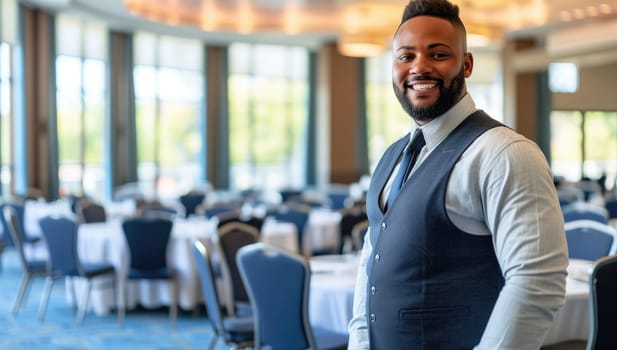 Confident Businessman Ready for Conference in Elegant Hall