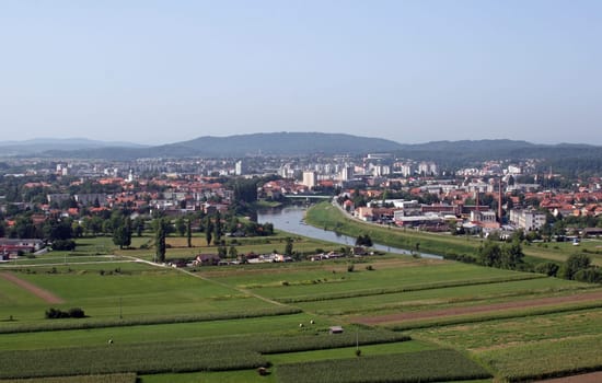 Aerial view of the town of Karlovac in continental Croatia