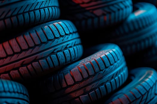 Close-up tires in the auto repair service center. AI generated