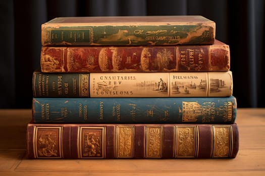 Old vintage books. Art stack concept. Generate Ai